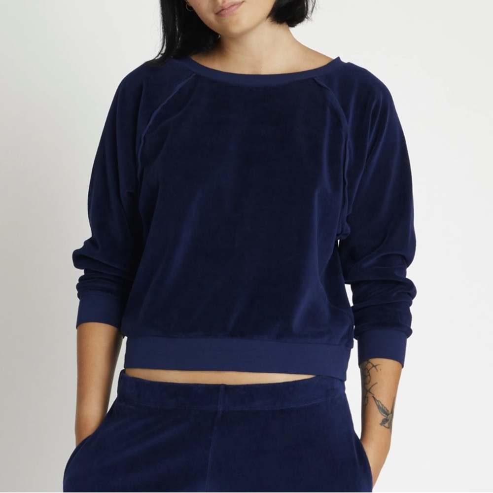 Suzie Kondi soft cotton velour navy cropped crew top